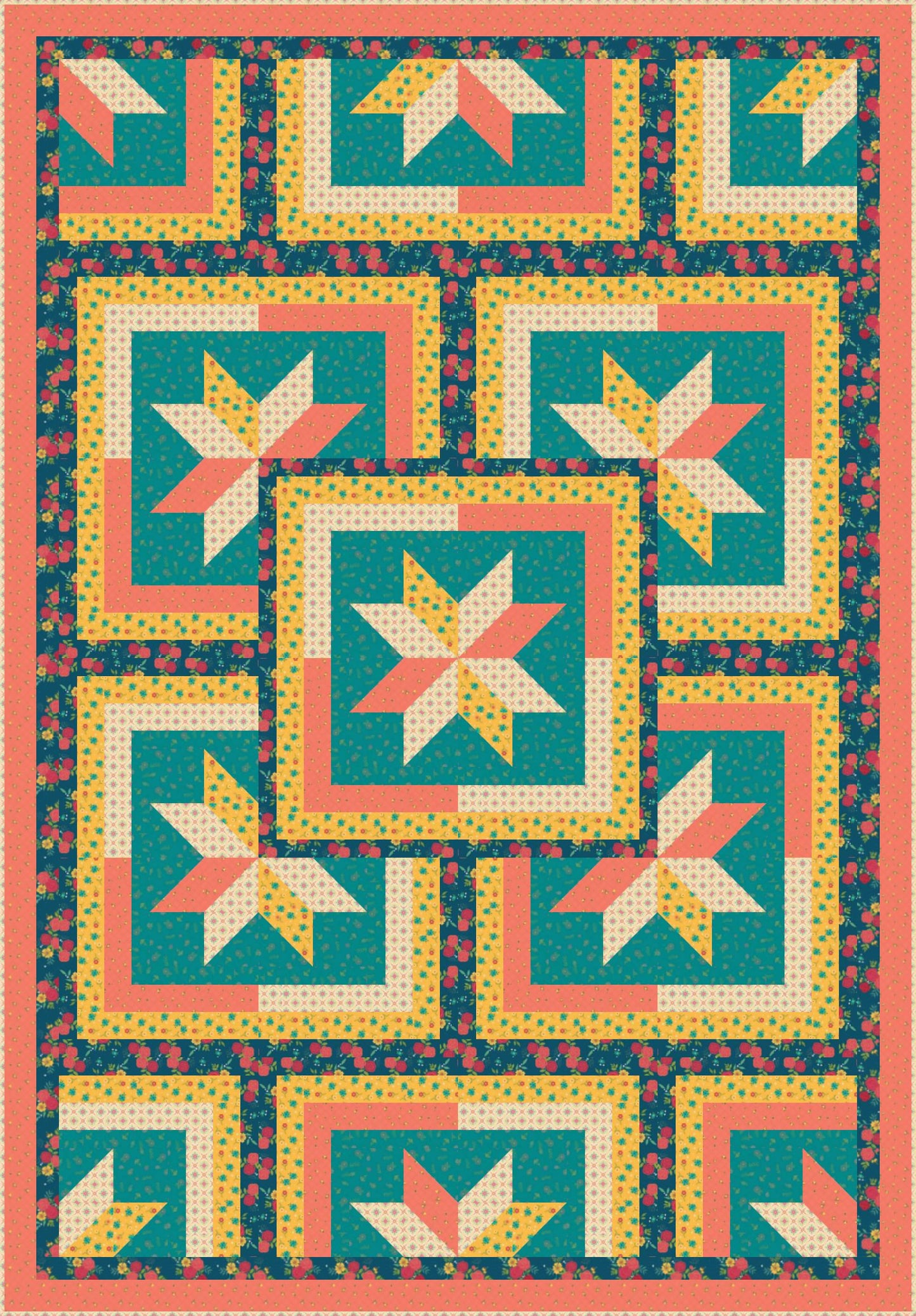 LIMITED EDITION!! Fabric Cafe Zenith Quilt Kit Featuring Riley Blake Market Street Fabric Collection Finished Size: 50"x72"