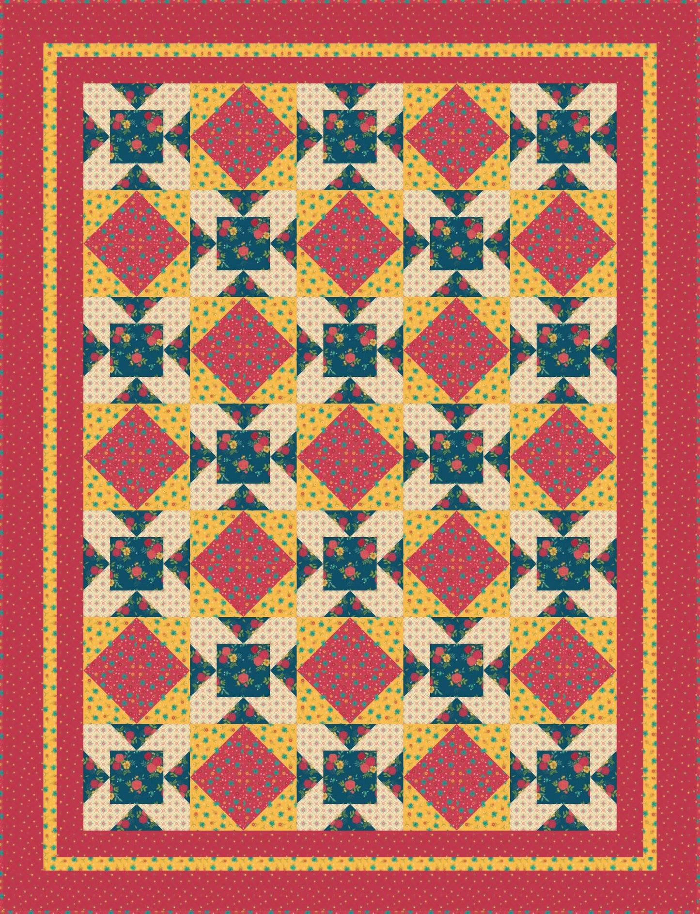 LIMITED EDITION!! Fabric Cafe Eclipse Quilt Kit Featuring Riley Blake Market Street Fabric Collection Finished Size: 52.5"x68.5"