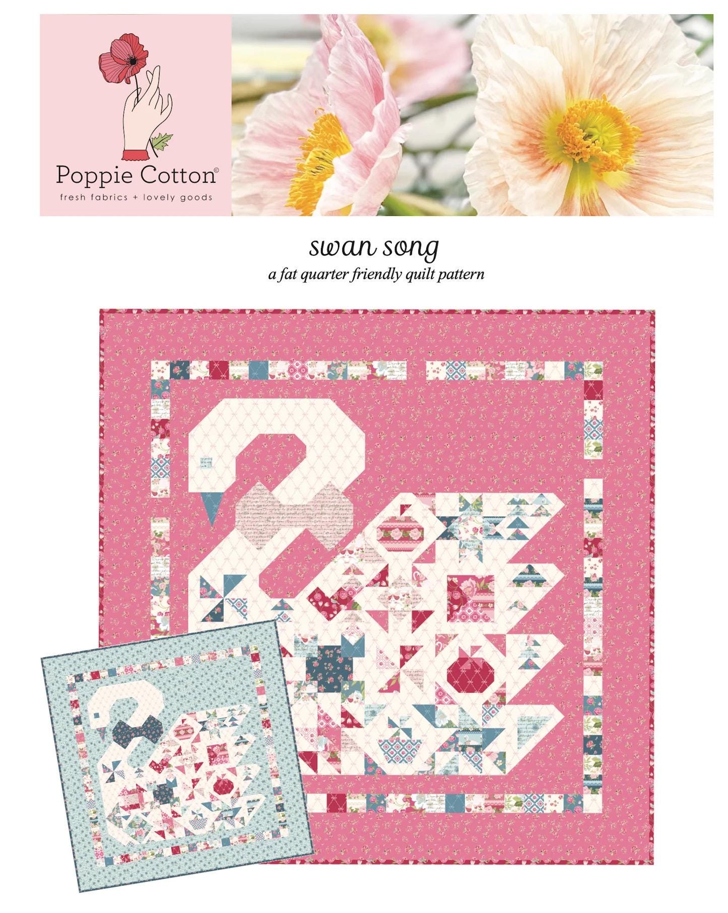 NEW ARRIVAL!! Poppie Cotton Pink Swan Song Quilt Kit Featuring Poppie Cotton Stolen Moments Fabric Collection Finished Size: 58"x58"