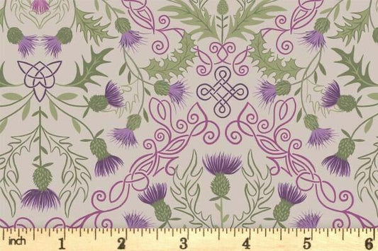 LAST BOLT!! Lewis & Irene Loch Lewis Flannel Fabric Collection Purple Thistle on Natural Premium 100% Cotton Flannel Fabrics
