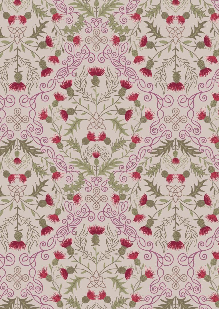 LAST BOLT!! ewis & Irene Loch Lewis Flannel Fabric Collection Red Thistle on Natural Premium 100% Cotton Flannel Fabrics