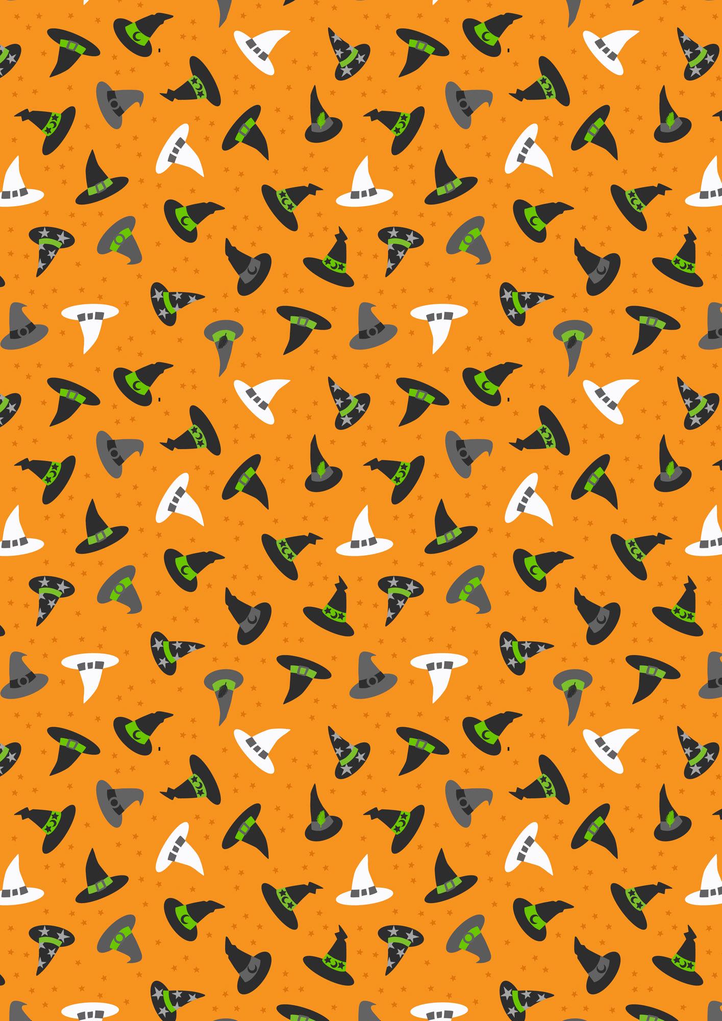 GLOWING FABRICS!! Lewis & Irene Witchy Woods Fabric Collection Witches Hats on Halloween Orange Premium 100% Cotton Fabrics