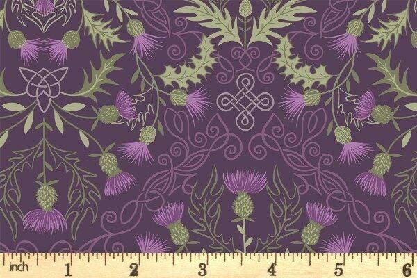 LAST BOLT!! Lewis & Irene Loch Lewis Flannel Fabric Collection Thistle on Dark Purple Premium 100% Cotton Flannel Fabrics