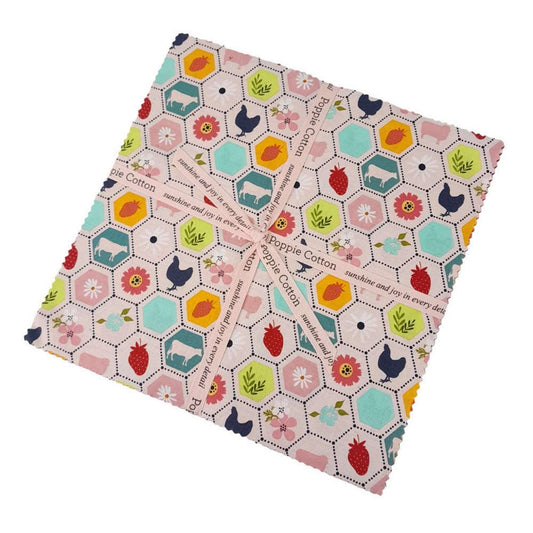 Poppie Cotton Sunshine & Chamomile Fabric Collection 42 pc 10" Stacker Authentic Premium 100% Cotton Quilt Shop Quality Fabrics