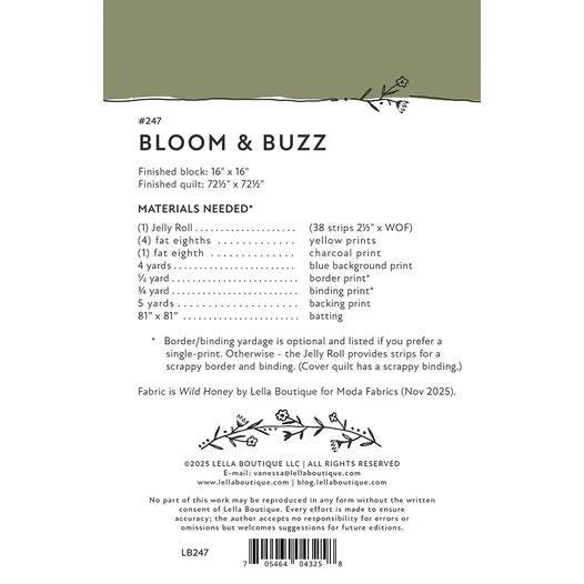 Lella Boutique Bloom & Buzz Quilt Pattern Finished Size: 72.5" x 72.5" LB247