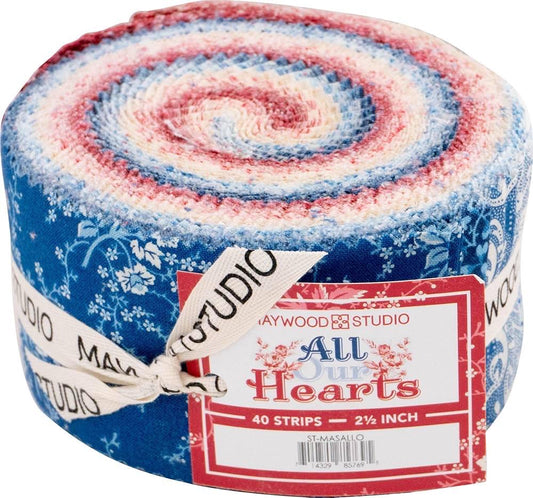 Maywood Studio All Our Hearts Fabric Collection 40pc (2.5" Strips) Jellyroll Authentic Premium 100% Cotton Fabrics