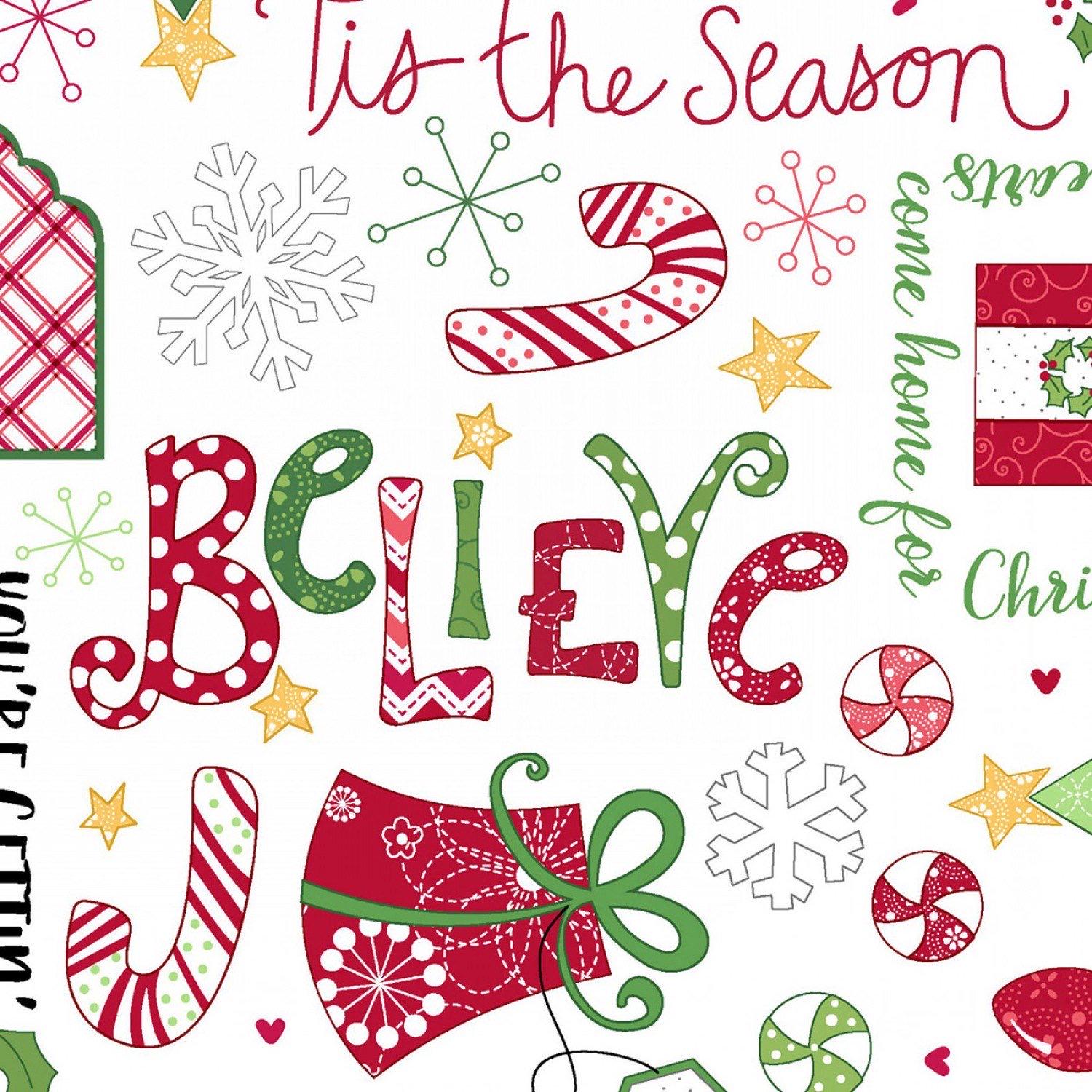 Maywood Studio Kimberbell Jingle & Whisk Fabric Collection Jingle Toss on White MAS8247-W