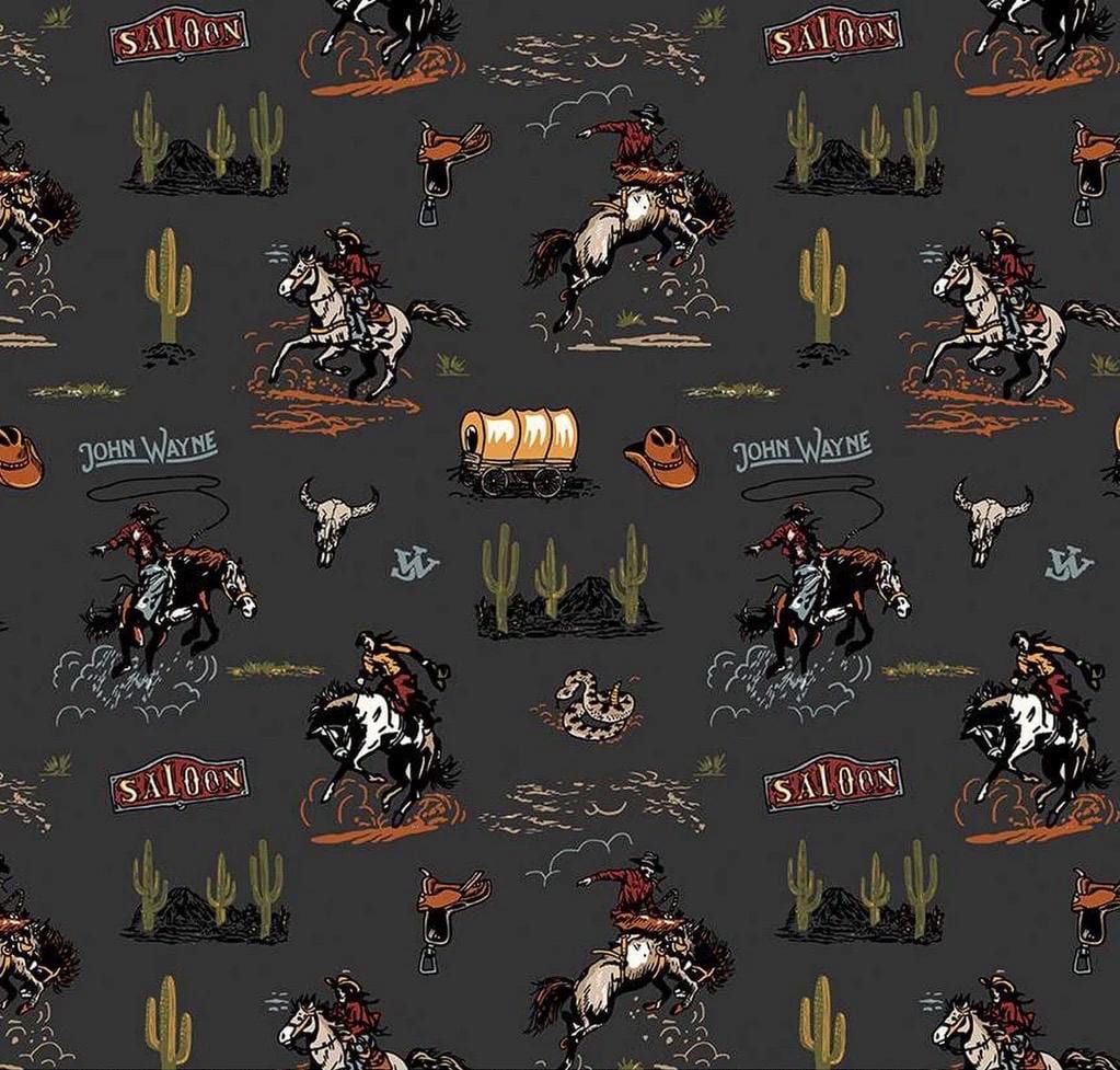 Riley Blake John Wayne Designs Courage Fabric Collection Main Print on Charcoal Authentic Premium 100% Cotton Quilt Shop Quality Fabrics