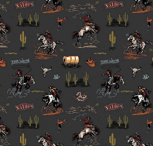 Riley Blake John Wayne Designs Courage Fabric Collection Main Print on Charcoal Authentic Premium 100% Cotton Quilt Shop Quality Fabrics