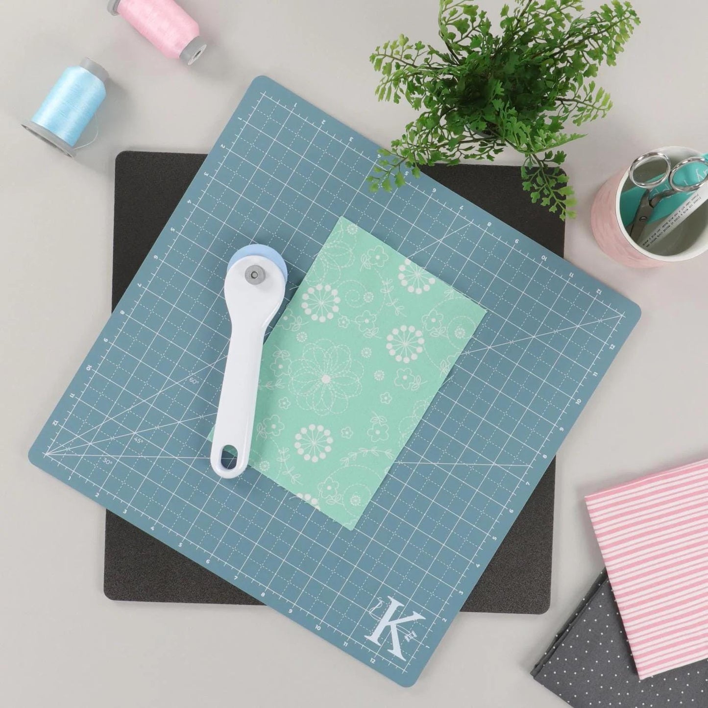 Kimberbebll 14"x14" Dusty Blue Rotating Cutting Mat - Easily Square Up Blocks ~ Perfect For Use With Orange Pop Rulers! KDTL124