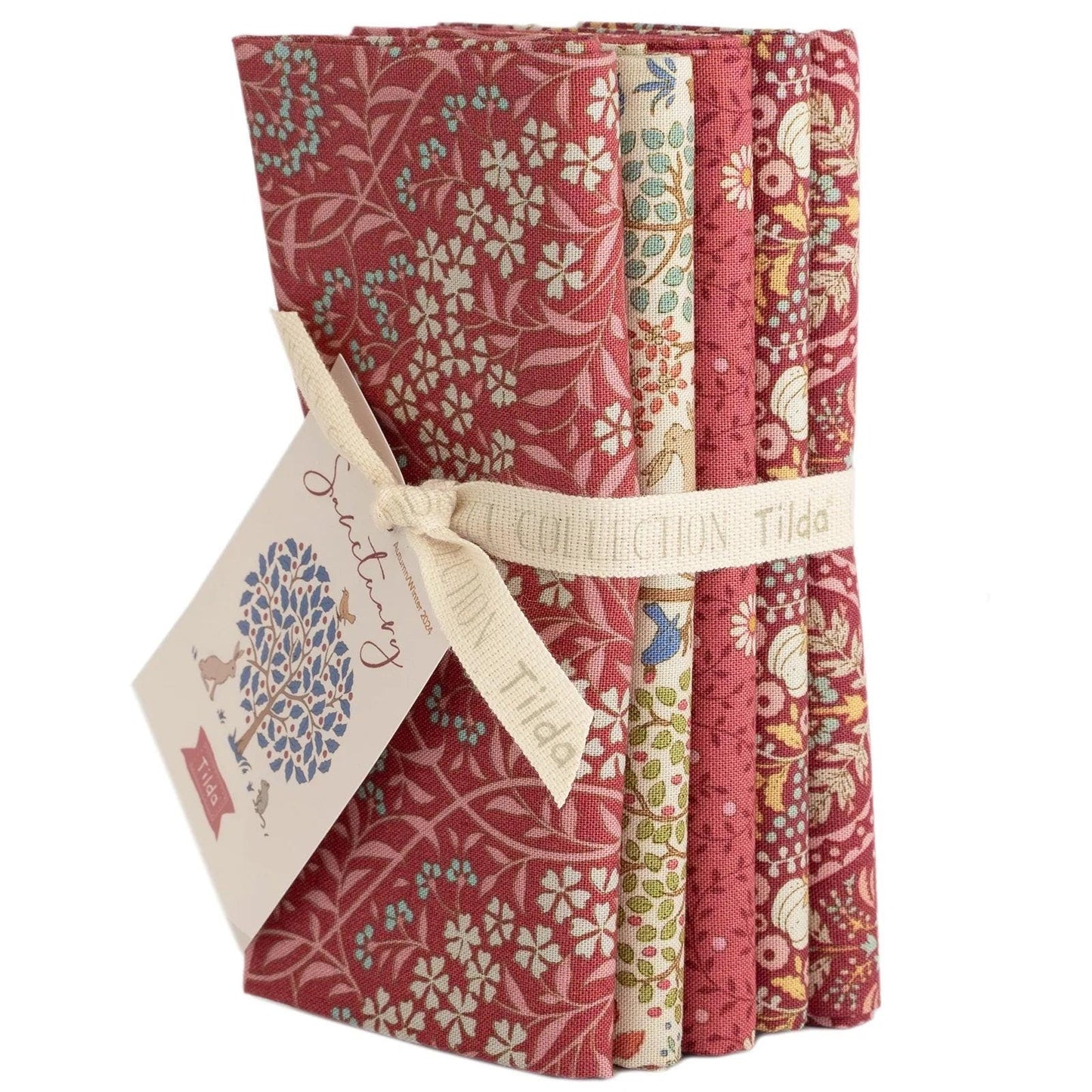Tilda Sanctuary Maroon & Rhubarb Fabric Collection 5pc Fat Quarter Bundle Authentic Premium 100% Cotton Fabrics
