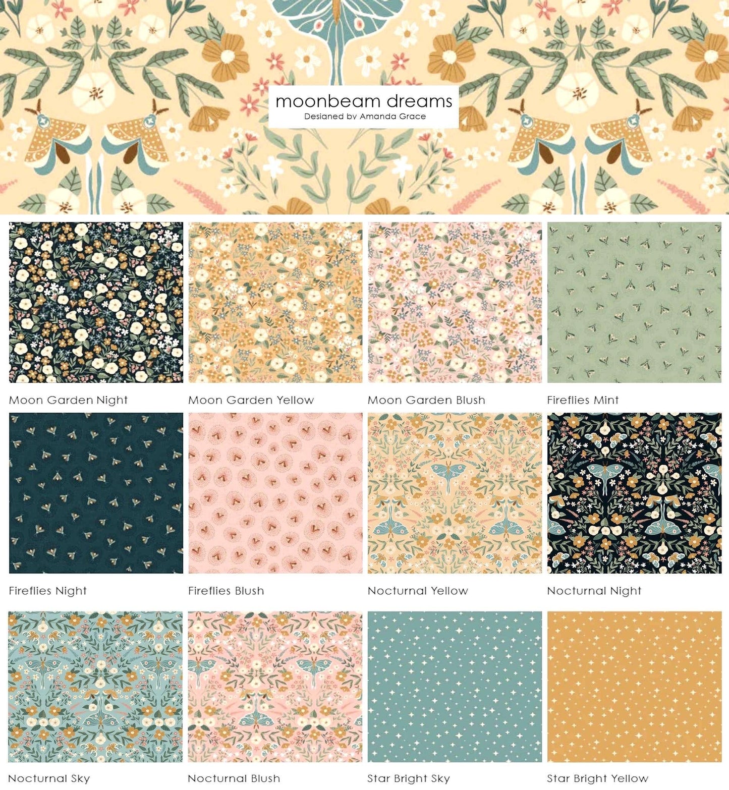 Poppie Cotton Moonbeam Dreams Fabric Collection 42 pc 10" Stacker Authentic Premium 100% Cotton Quilt Shop Quality Fabrics