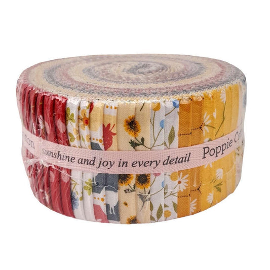 Poppie Cotton Sunshine & Chamomile Fabric Collection 42 pc (2.5" Strips) Jellyroll Authentic Premium 100% Cotton Quilt Shop Quality Fabrics