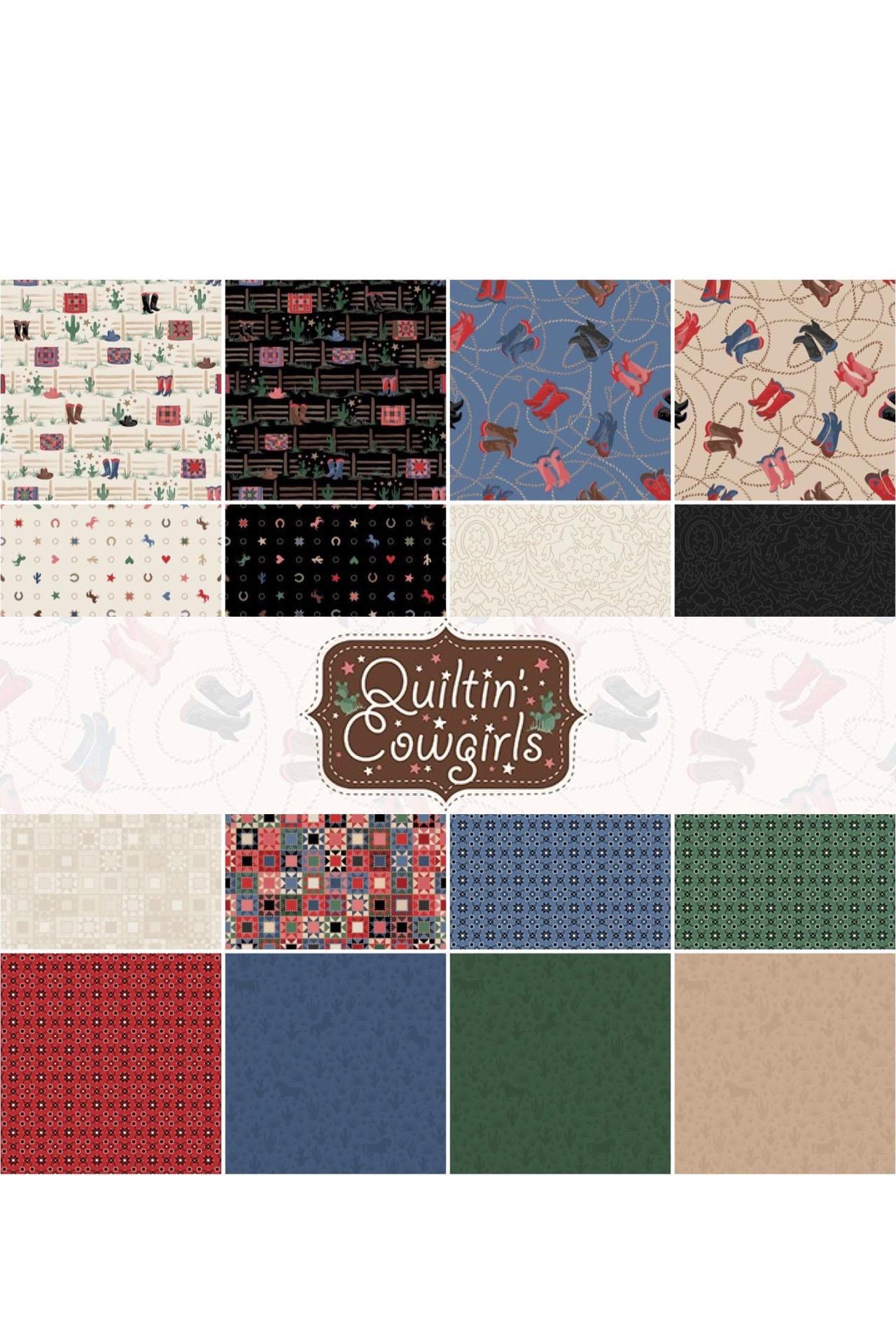 Maywood Studio Quiltin' Cowgirls Fabric Collection 16pc Fat Quarter Bundle Authentic Premium 100% Cotton Fabrics