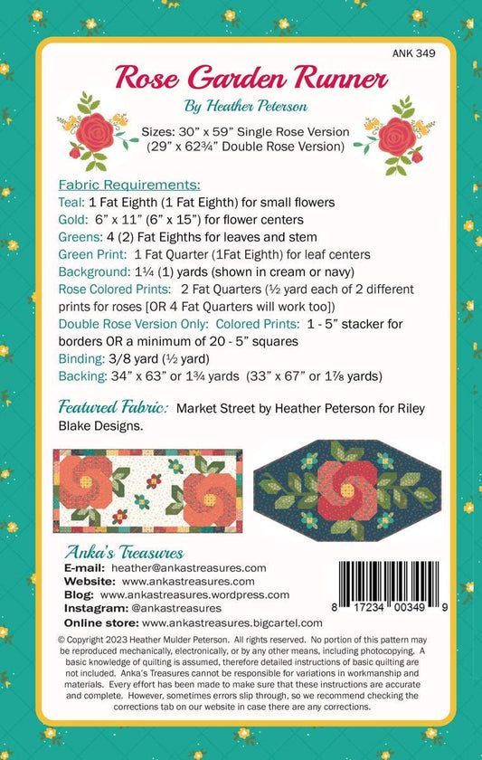 Anka's Treasures Rose Garden Table Runner Pattern - 2 Size Variations Per Pattern ANK349