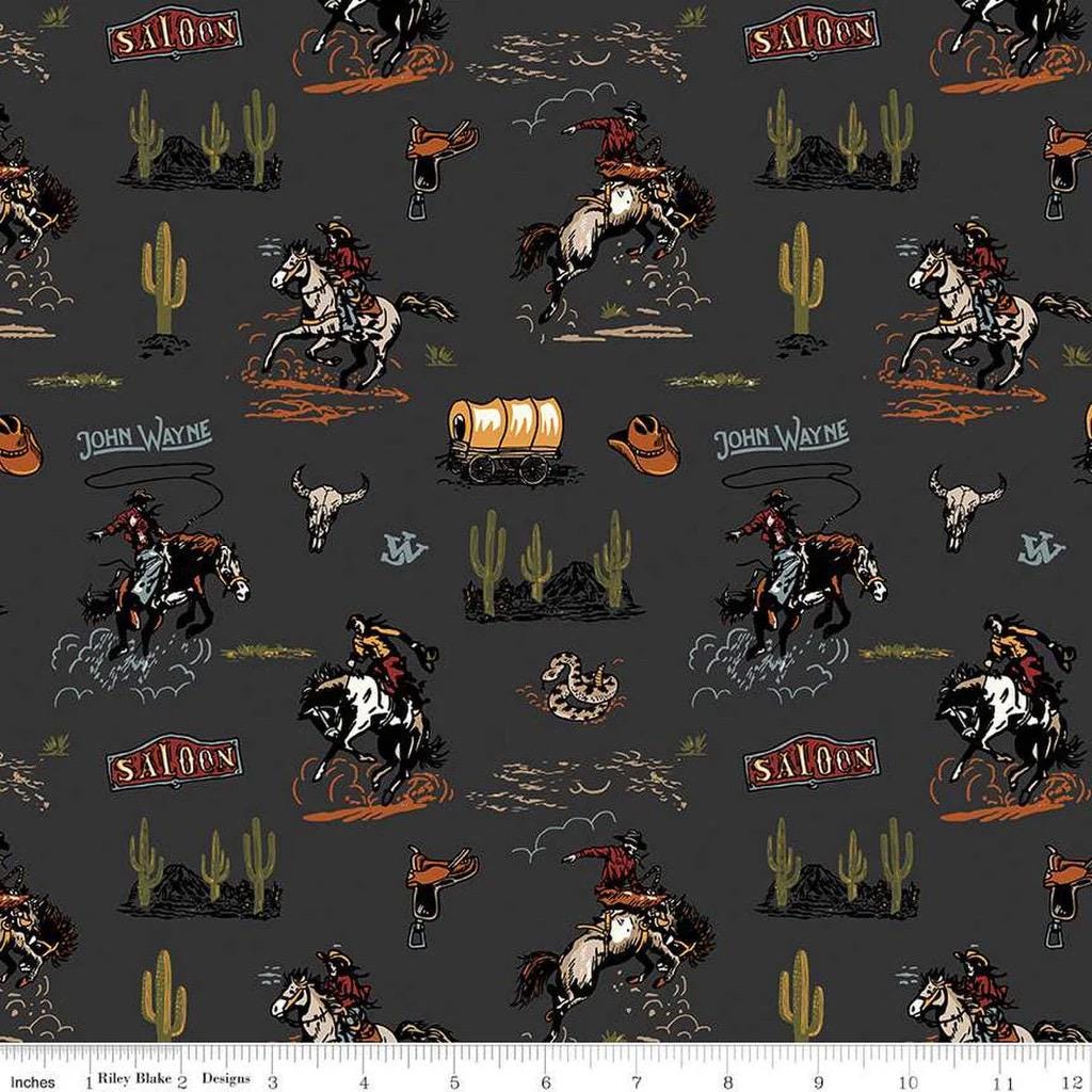 Riley Blake John Wayne Designs Courage Fabric Collection Main Print on Charcoal Authentic Premium 100% Cotton Quilt Shop Quality Fabrics