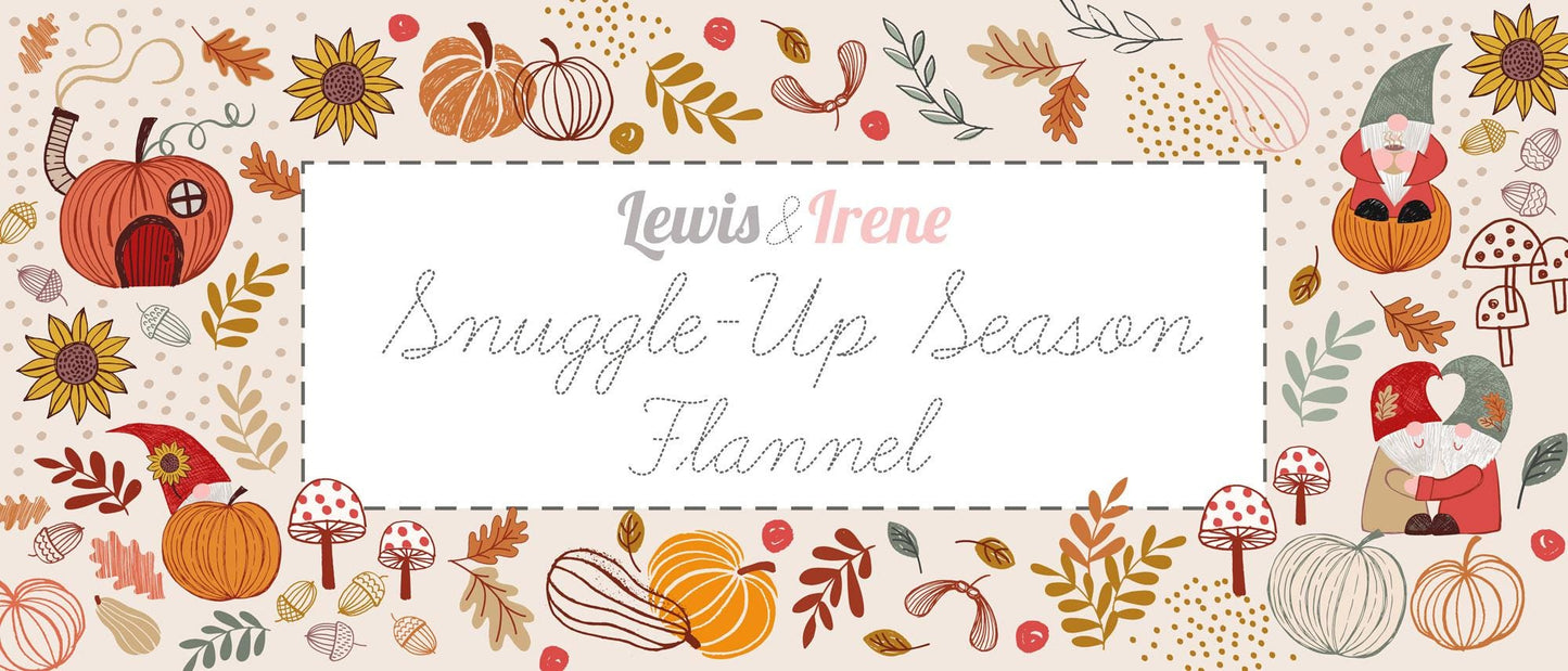 Lewis & Irene Snuggle Season Flannel Fabric Collection Autumn Gnomes on Dark Cream F680.1 Authentic Premium 100% Cotton Flannel