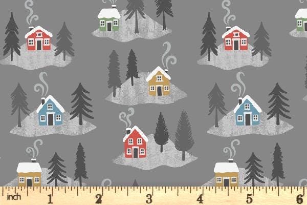 Lewis & Irene Snow Day Flannel Fabric Collection Houses on Silver Authentic Premium 100% Cotton Flannel Quilt Shop Quality Fabrics F36.1