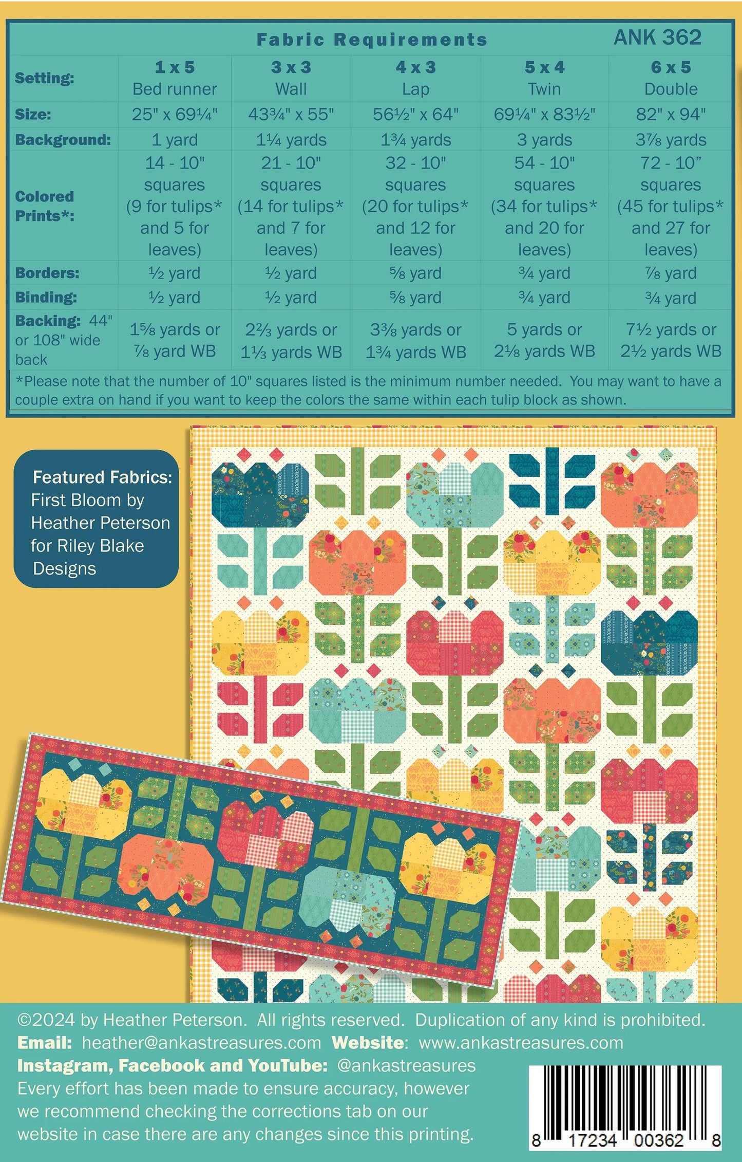 Anka's Treasures Tulip Festival Quilt Pattern ANK362 - 5 Size Variations Per Pattern