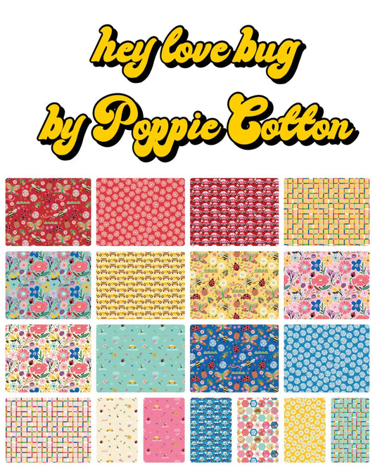 Poppie Cotton "Hey Love Bug" Fabric Collection 42 pc 10" Stacker Authentic Premium 100% Cotton Quilt Shop Quality Fabrics