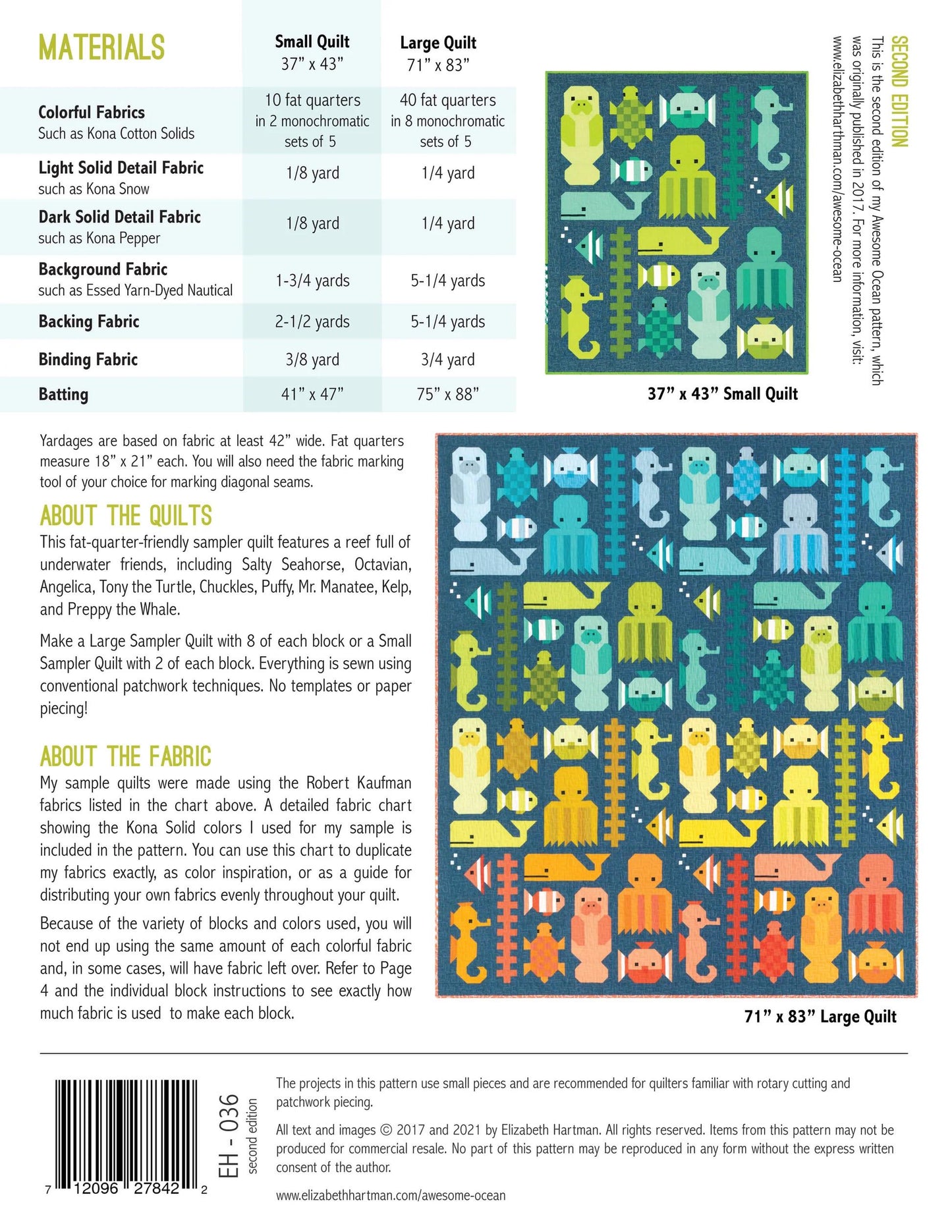 Elizabeth Hartman Awesome Ocean Quilt Pattern - 2 Size Variations Per Pattern
