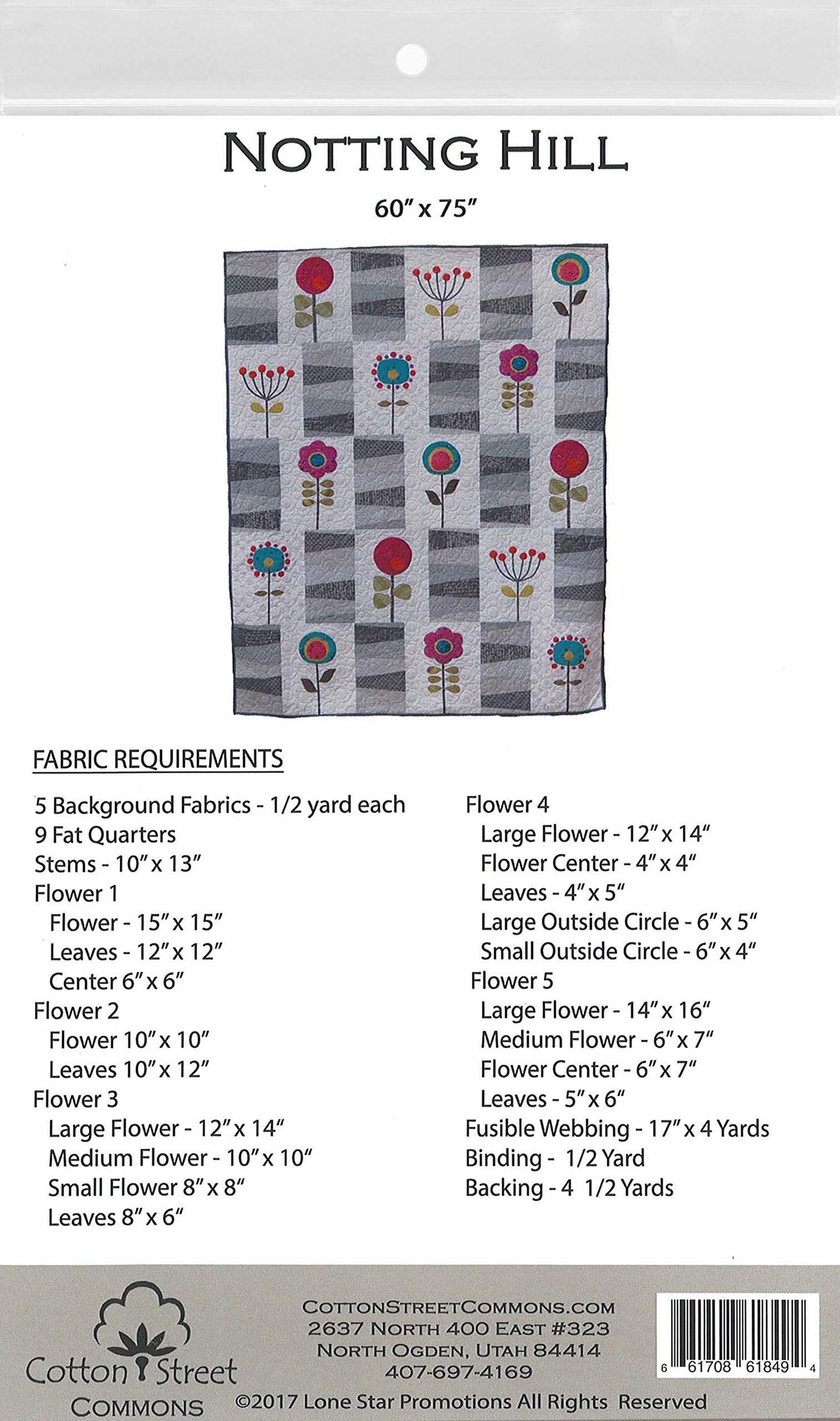 Cotton Street Commons Notting Hill Quilt Pattern Finished Size: 60”x75”
