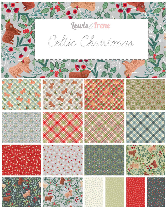 Lewis & Irene Celtic Christmas Fabric Collection Thistledown on Iced Forest C134C Authentic Premium 100% Cotton Quilt Shop Quality Fabrics