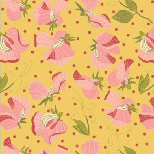 Poppie Cotton Prairie Sisters Fabric Collection Sara Floral on Yellow Authentic Premium 100% Cotton Quilt Shop Quality Fabrics