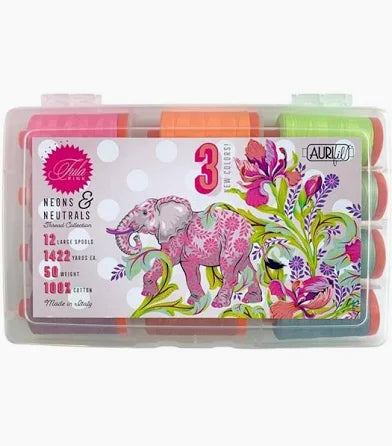 Aurifil Tula Pink Neon & Neutrals 12 Large Spool Thread Set 50WT (Large Spool 1422YDS)