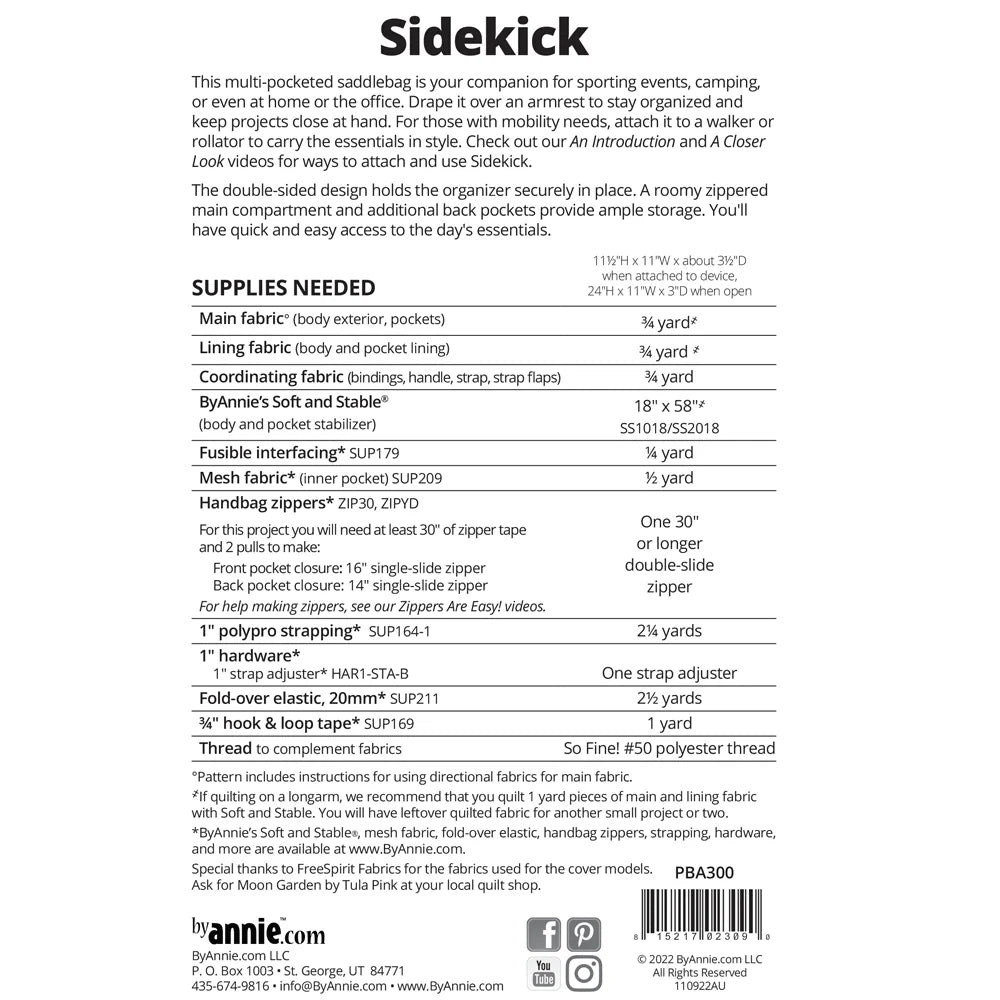 ByAnnie Sidekick Saddlebag Organizer Pattern