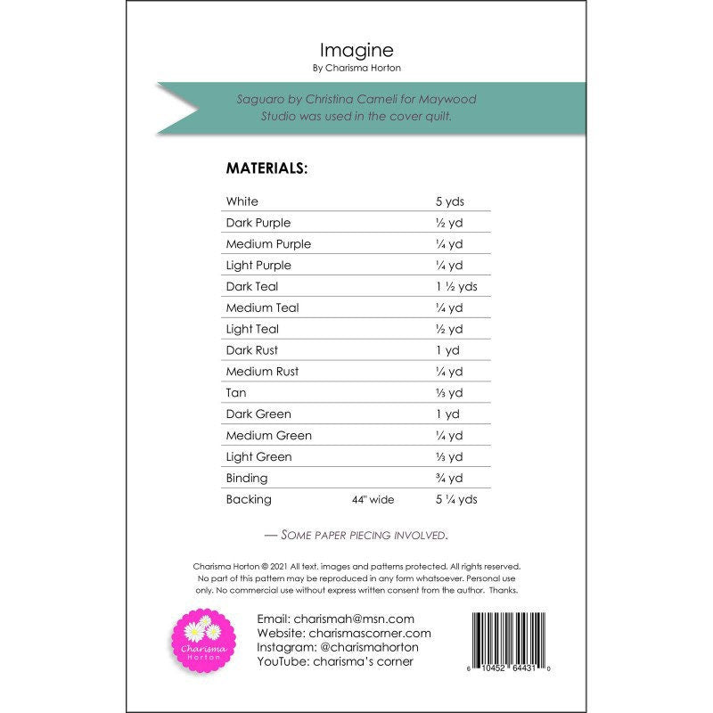 Charisma Horton Imagine Quilt Pattern Finished Size: 72"x84"