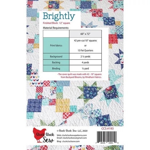 Cluck Cluck Sew Brightly Quilt Pattern - 4 Size Variations Per Pattern