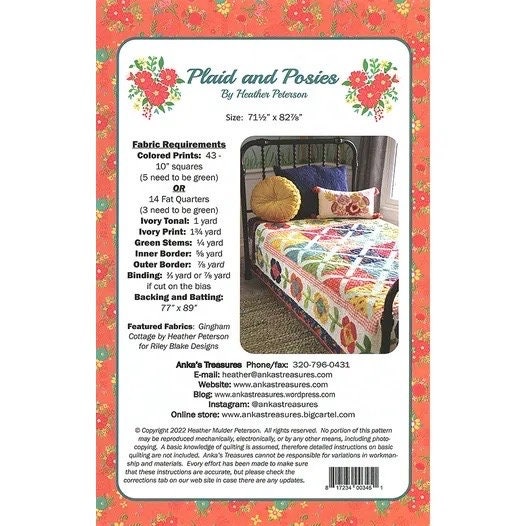 Anka's Treasures Plaid & Posies Quilt Pattern Finished Size: 71 1/2"x 82 7/8"