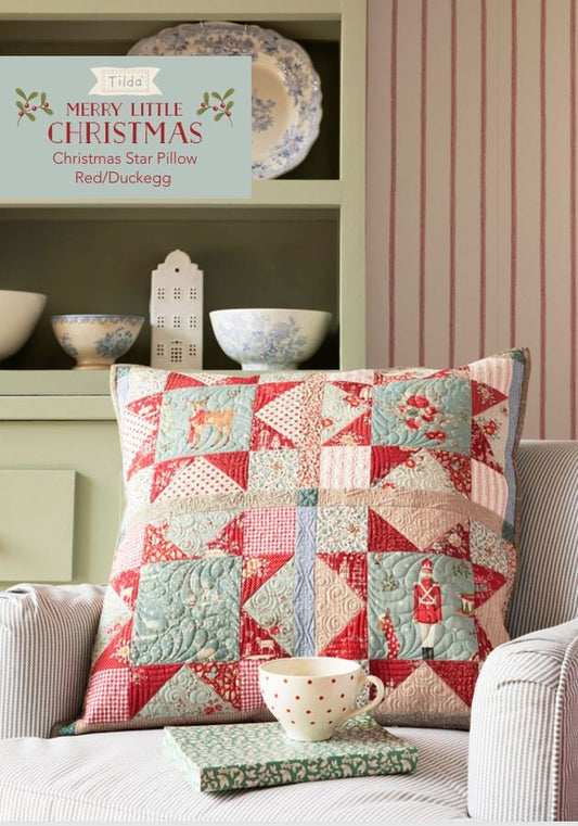 Tilda Merry Little Christmas Star Pillow Pattern - Red/Duckegg (Free Digital PDF Download)