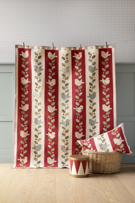 Tilda Merry Little Christmas Winter Birds Quilt Pattern - Burgundy (Free Digital PDF Download)