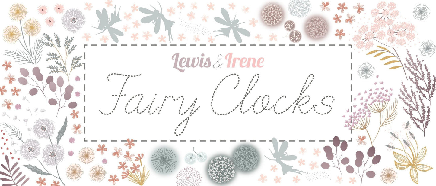 Lewis & Irene Fairy Clocks Fabric Collection Gold Metallic Floral Fairies on Deep Gold A507.3