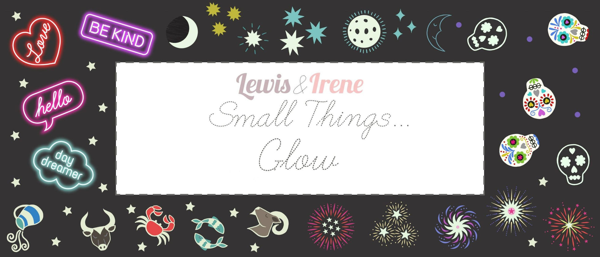 Lewis & Irene Small Things Glow Fabric Collection Glowing Neon Signs on Black Premium 100% Cotton Fabrics