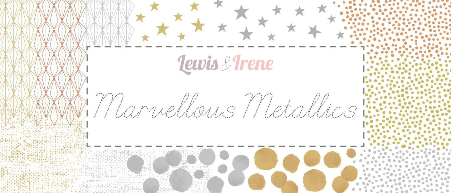 Lewis & Irene Marvelous Metallics Fabric Collection Metallic Copper Geometric on Navy MM4.2