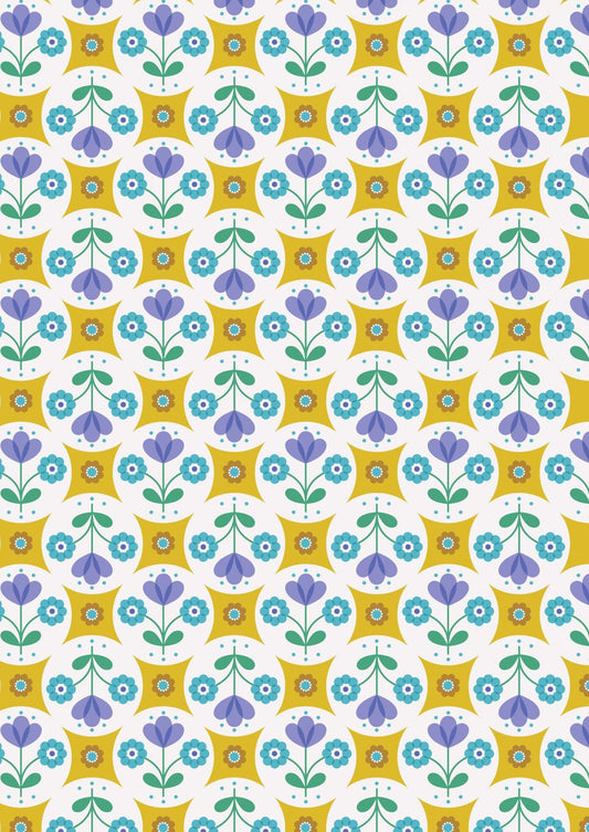 Lewis & Irene Flower Child Fabric Collection Fab Floral Circles on Yellow Premium 100% Cotton Quilt Shop Quality Fabrics