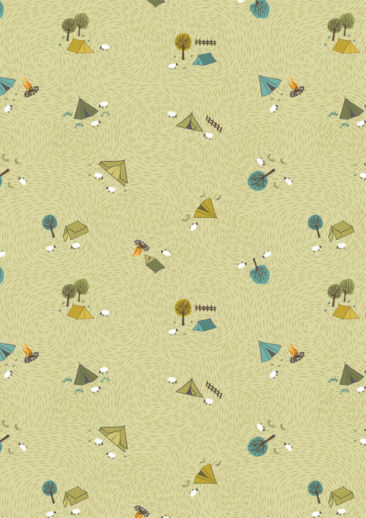 LAST BOLT! Lewis & Irene Littondale Fabric Collection Camping on Pale Summer Grass Premium 100% Cotton Quilt Shop Quality Fabrics
