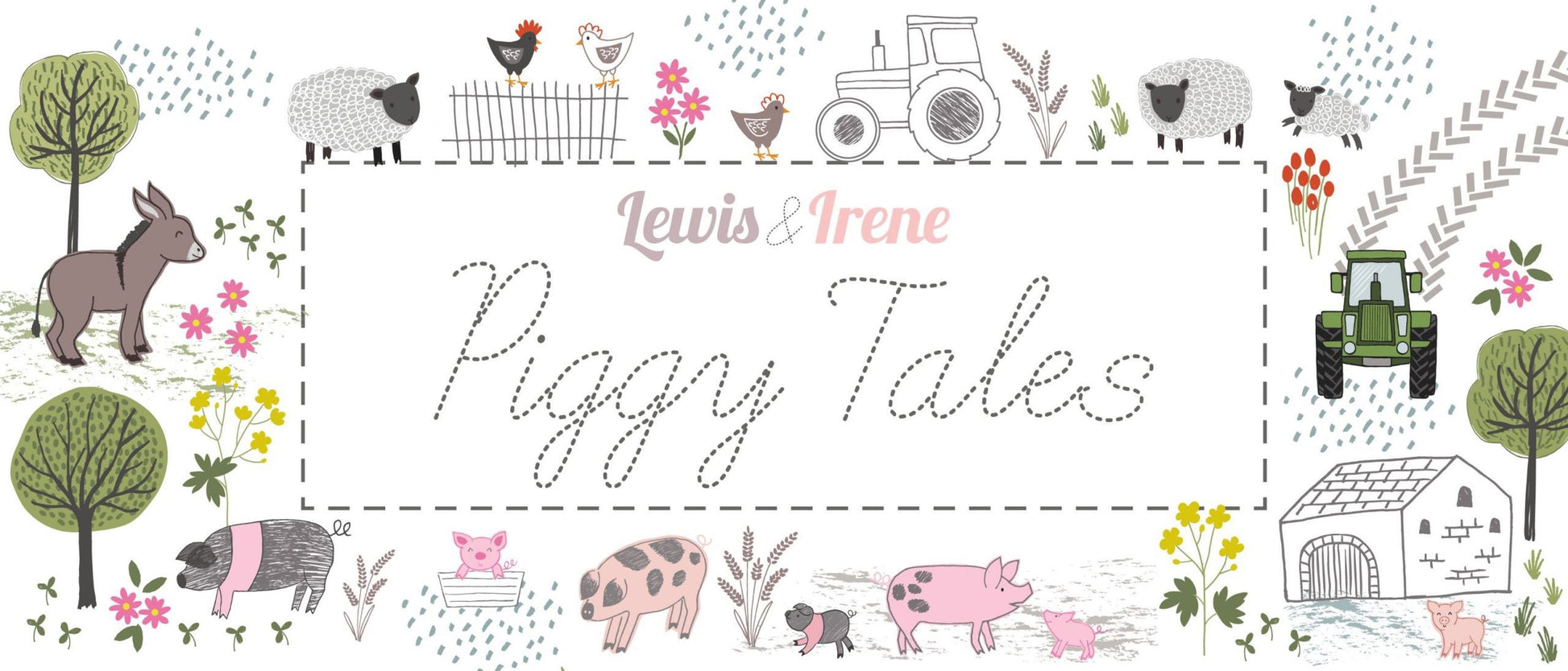 Lewis & Irene Piggy Tails Fabric Collection Piggies on Dark Mud Premium 100% Cotton Quilt Shop Quality Fabrics