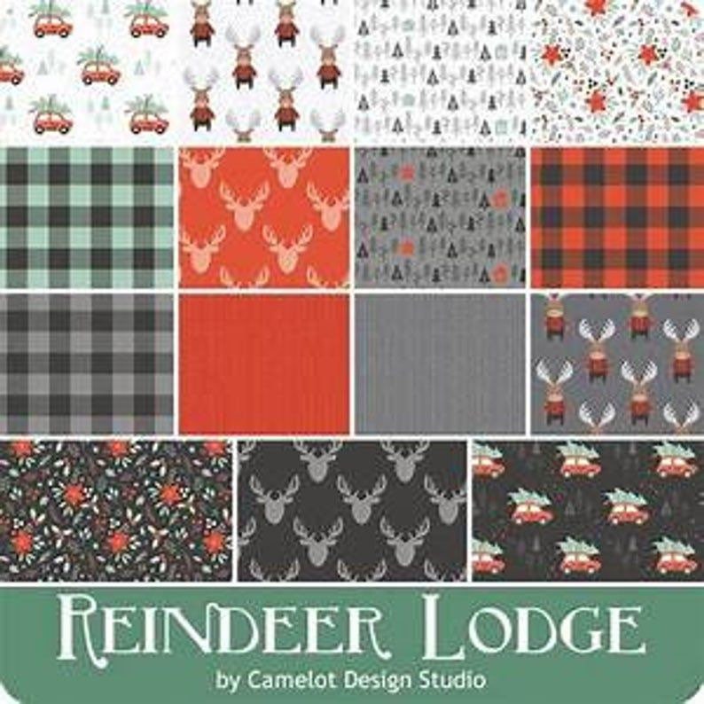 Camelot Reindeer Lodge Fabric Collection Knit Look Deer Print on Charcoal
