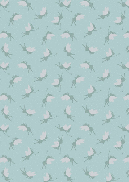 RETIRED! Lewis & Irene Small Things Mystical and Magical Fabric Collection Silver Metallic Fairies on Duck Egg Blue Premium 100% Cotton
