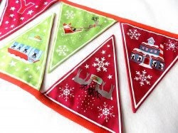 Lewis & Irene Christmas Glow Fabric Collection 18"x43" Merry Christmas Bunting Panel on Grey/Pink