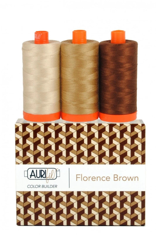 Aurifil Florence Brown Color Builders 3 Large Spool Thread Set 50 WT (Large Spool 1422YDS)