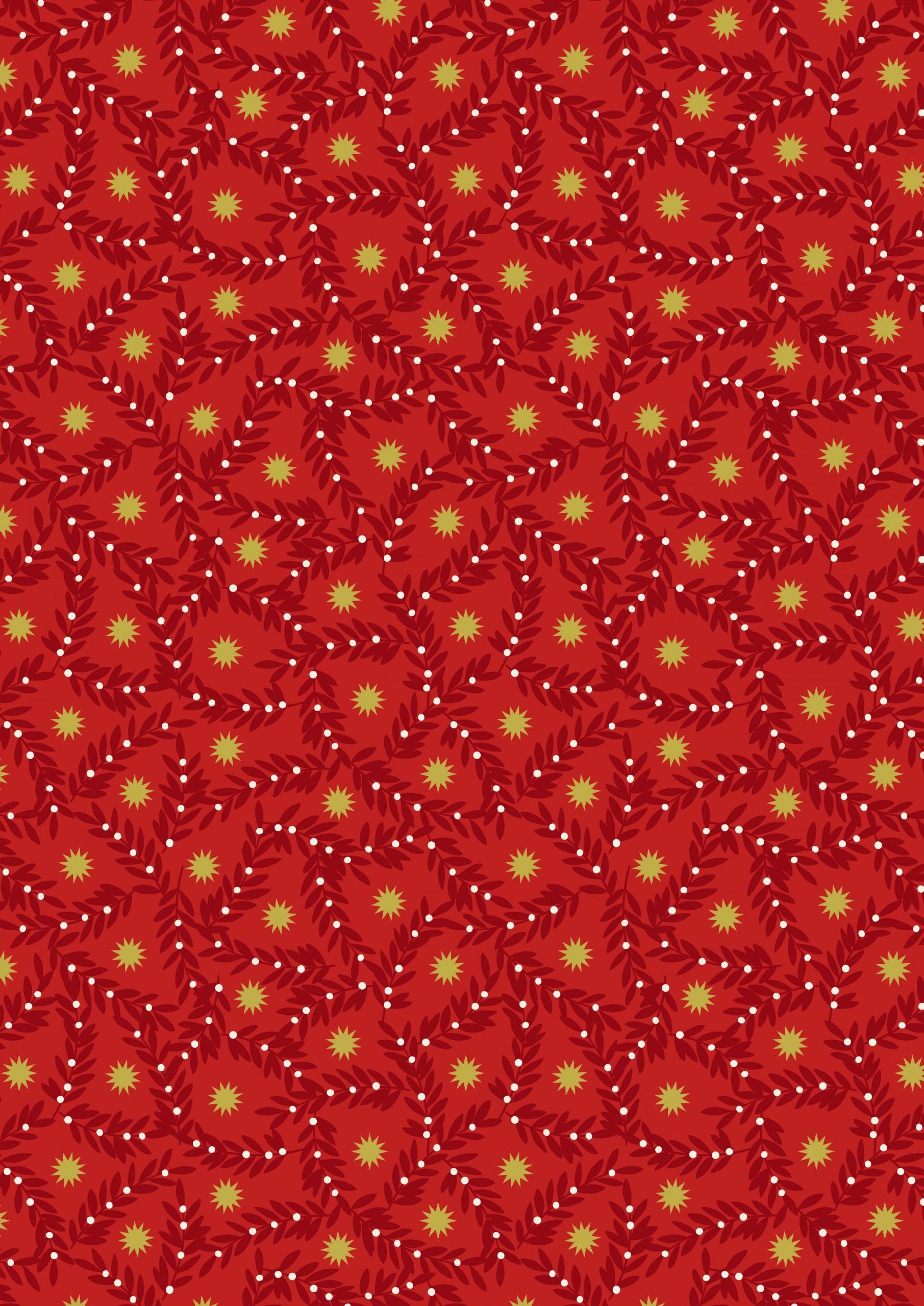 Lewis & Irene Noel Fabric Collection Metallic Gold Stars and Berries on Red Premium 100% Cotton Quilt Shop Quality Fabrics