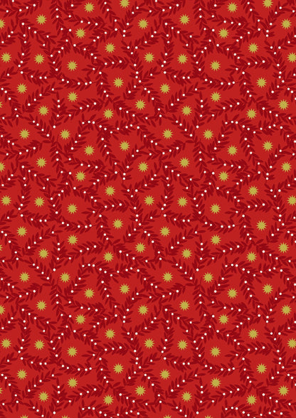 Lewis & Irene Noel Fabric Collection Metallic Gold Stars and Berries on Red Premium 100% Cotton Quilt Shop Quality Fabrics