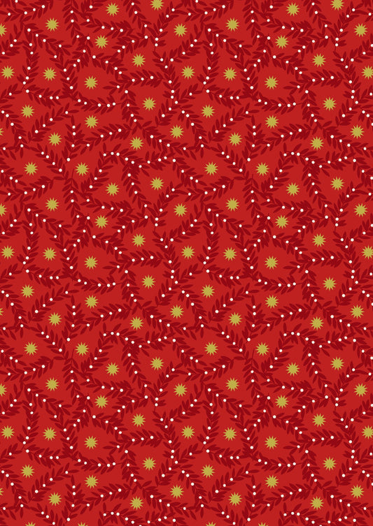 Lewis & Irene Noel Fabric Collection Metallic Gold Stars and Berries on Red Premium 100% Cotton Quilt Shop Quality Fabrics