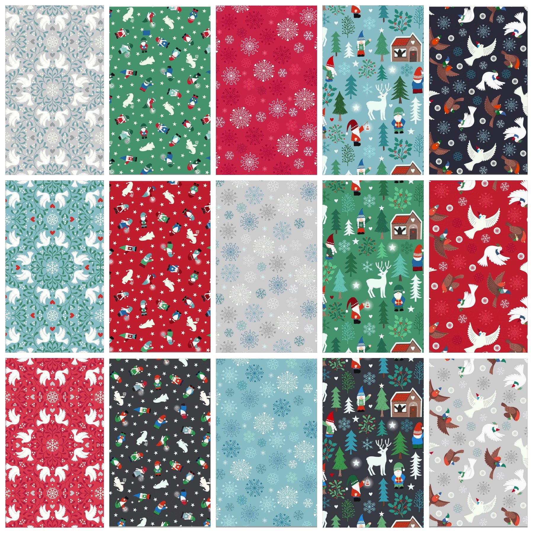 GLOWING FABRICS!! Lewis & Irene Hygge Glow Fabric Collection Glowing Flying Tomte on Silver Premium 100% Cotton Quilt Shop Quality Fabrics