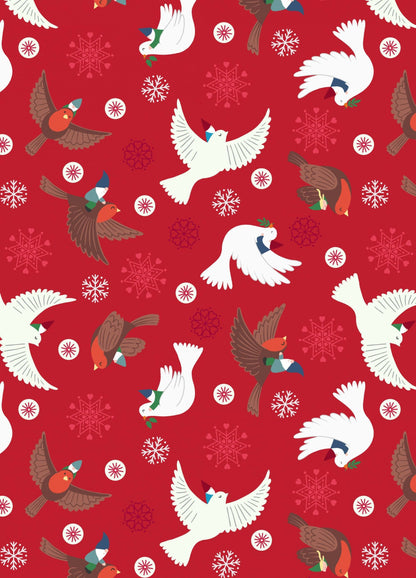 Lewis & Irene Hygge Glow Fabric Collection Glowing Flying Tomte on Red C75.2